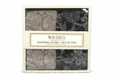 Waverly Celebrations Pashmina Scarf Set of Two Beige & Black Floral Polyester