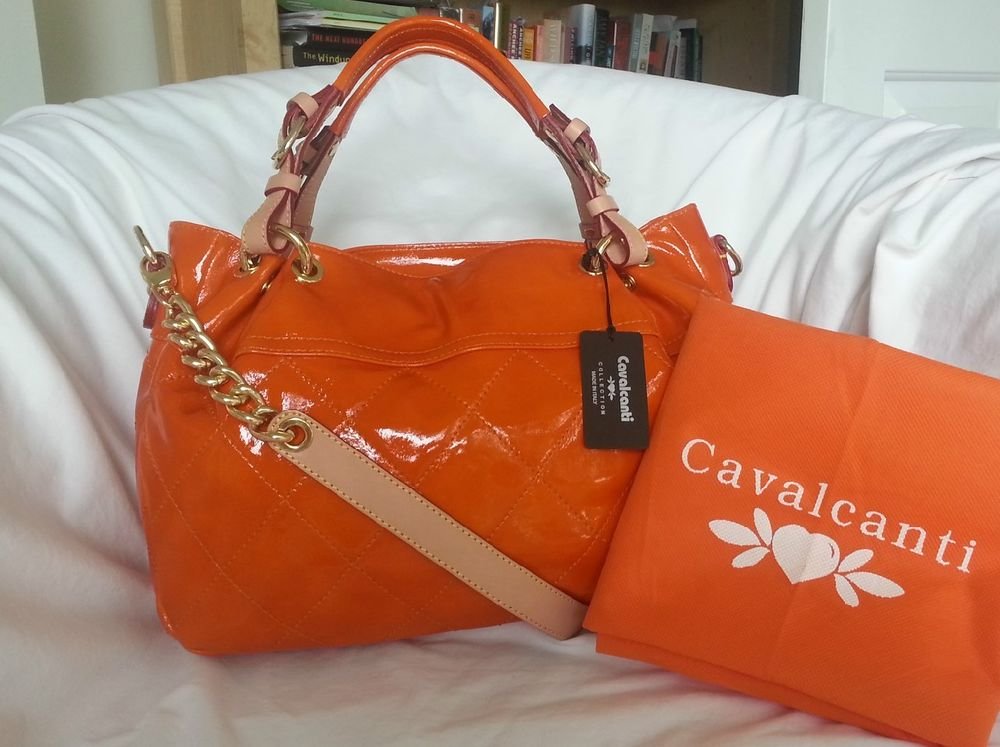 Cavalcanti Quilted Patent Leather Shoulder Bag Crossbody In Orange Cavalcanti Quilted Patent Leather Shoulder Bag Crossbody In Orange Nwt Italy