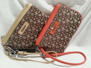 DKNY DONNA KARAN MONOGRAM/ORANGE or GOLD WRISTLET CLUTCH-NWT-SRP $95.00