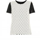 Cut25 Yigal Azrouel Eyelet T-Shirt Nappa Leather Sleeve in Optic NWT-RP: $295