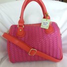 DEUX LUX Handbag-Greenwich Woven Bowler Bag Crossbody in Pink/Coral-NWT-SRP:$165