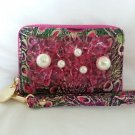 Deux Lux Handbag-Sparkle Seychelle Peacock Mobile Phone Wristlet Pink/Orange-NWT