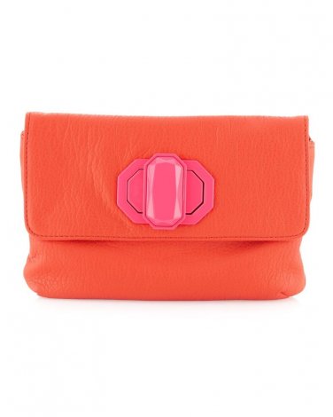 Deux Lux Handbag-Jules Neon Turn-Lock Clutch Bag Orange/Pink, White/Yellow NWOT