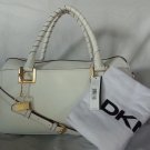 DKNY DONNA KARAN LEATHER CROSBY WOVEN HANDLE BOWLER  BAG IN WHITE-NWT-MSRP $365