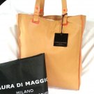 LAURA DI MAGGIO LEATHER NEON POP TOTE BAG IN CARAMEL & ORANGE-NWT-MADE IN ITALY