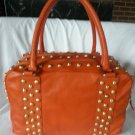 LAURA DI MAGGIO ORANGE STUDDED LEATHER SQUARE BOWLER BAG MADE IN ITALY-NWT