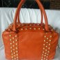LAURA DI MAGGIO ORANGE STUDDED LEATHER SQUARE BOWLER BAG MADE IN ITALY-NWT