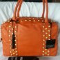 LAURA DI MAGGIO ORANGE STUDDED LEATHER SQUARE BOWLER BAG MADE IN ITALY-NWT
