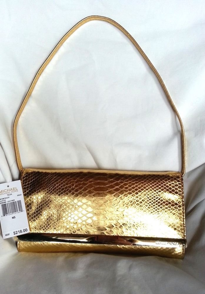 Michael Kors Leather Tilda Clutch Shoulder Bag In Metallic