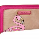 BETSEY JOHNSON WALLET BJ-EWELED PINK FLAMINGO ZIP AROUND IN HIBISCUS-NWT-SRP:$68