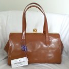 Alberta DiCanio Handbags Hinged-Frame Patent Leather Satchel Bag in Caramel-NWT