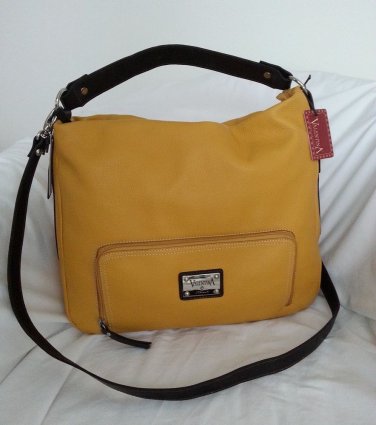 Valentina Large Pebbled Leather Convertible Hobo/Shoulder Bag Autumn Gold-NWT