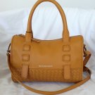 B. Makowsky Handbag Woven Leather Satchel/Crossbody Bag in Nutmeg-NWT-RP: $288