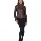 Badgley Mischka Mel High Collar Leather Moto Jacket Brown-Sz XL-NWT-RP: $495.00