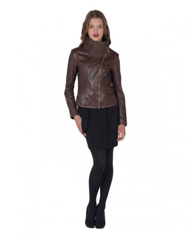 Badgley Mischka Mel High Collar Leather Moto Jacket Brown-Sz XL-NWT-RP: $495.00