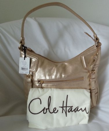 Cole Haan Leather Maya Hobo Shoulder Bag in Soft Gold-Grammercy Unit-SRP:$248