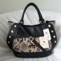Emma Fox Classic Leather Studded Satchel Handbag in Black/Python-NWT-SRP:$298.00