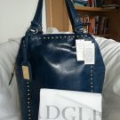 BADGLEY MISCHKA POLISHED LEATHER NINA TOTE BAG IN INDIGO BLUE-NWT- MSRP: $398.00