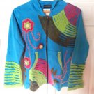 Women's Handmade in Nepal Hooded Jacket in Sea Green Embroidered & Appliqued-NWT