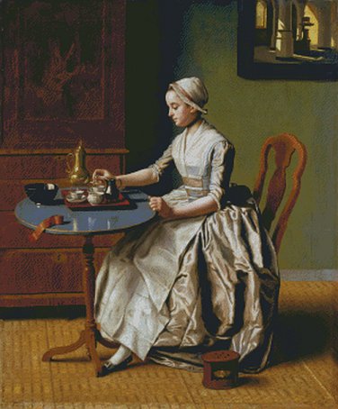 Lady Having Tea  Counted Cross Stitch - Aida 14 Count