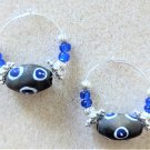 Blue Beaded Hoop Earrings - Item #E58