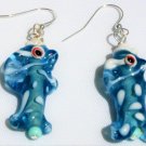 Blue and White Puffer Fish Earrings - Item #E603