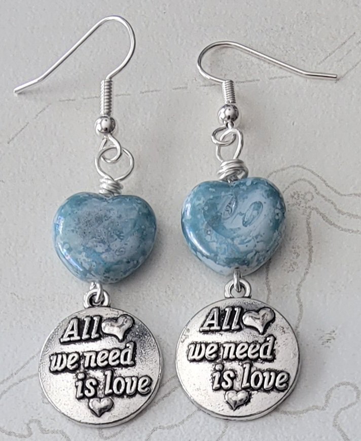 Blue Heart Love Earrings - Item #EK78