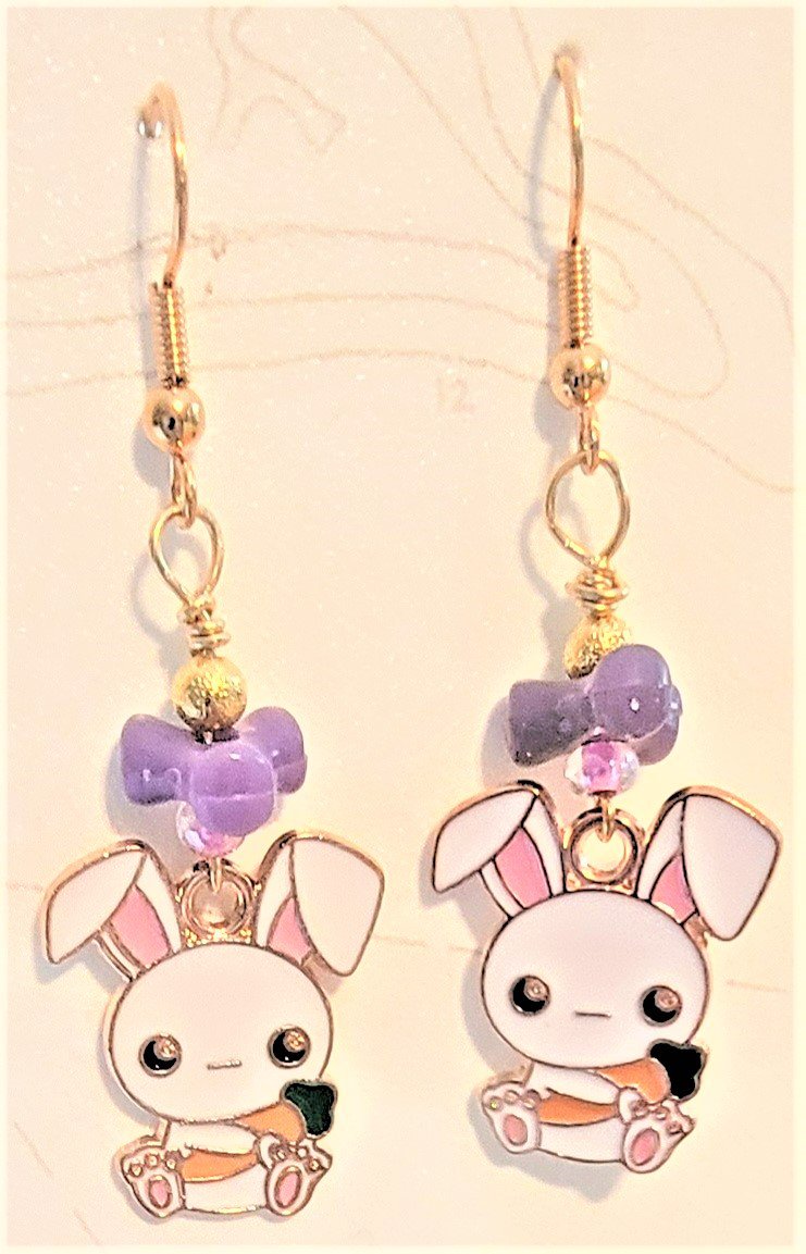 Purple Bead Bunny Earrings - Item #EK147