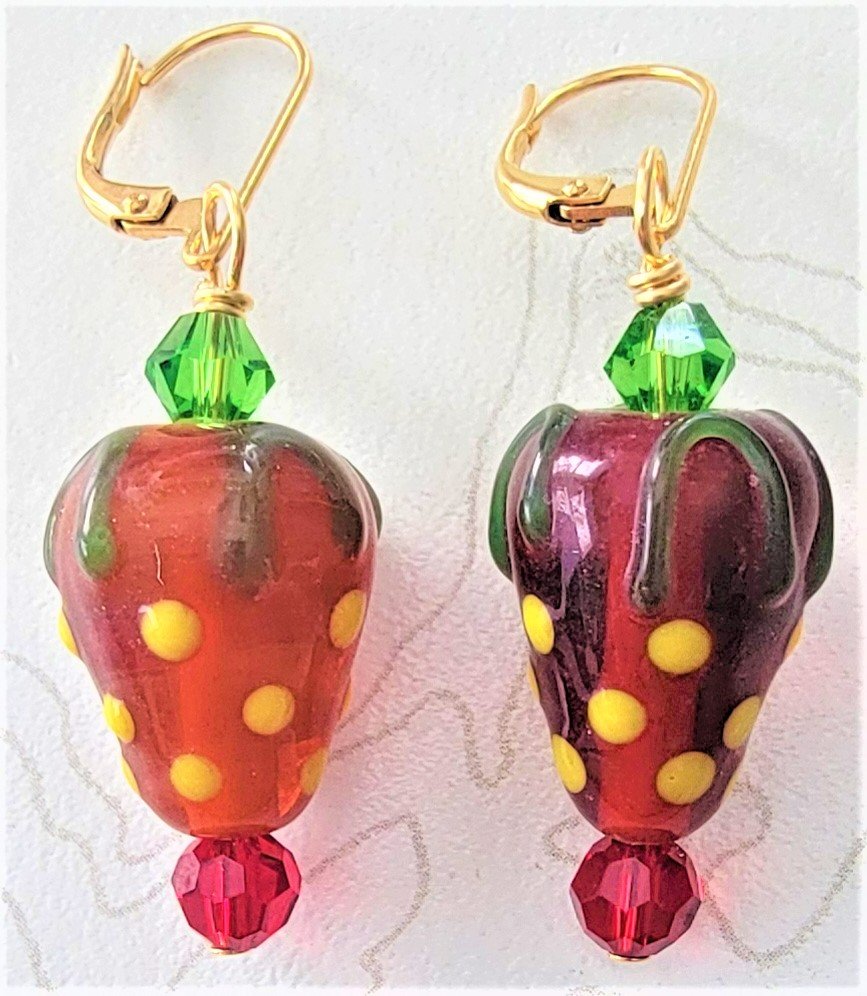 Glass Strawberry Earrings - Item #EK192