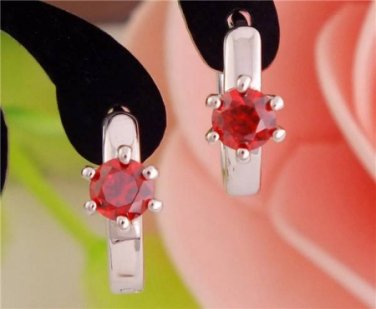 Hoop - 925 Sterling Silver Red Ruby - Charming & Beautiful