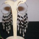Hoop Earrings - Onyx Crystals- Sterling Silver 2"