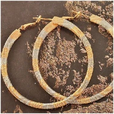 Two Tone 14k Gold Filled & Silver 2" Hoop Earrings