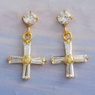 Stud Earrings - Cross - 9k Gold Filled Clear Crystals