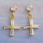 Stud Earrings - Cross - 9k Gold Filled Clear Crystals