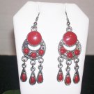Dangle Red Earrings - .925 Sterling Silver Long 2"