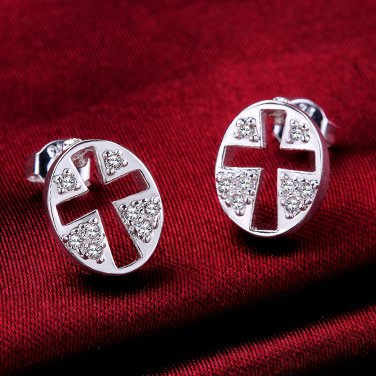 Cross-Earrings 925 Sterling Silver Swarovski Crystals