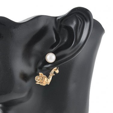 Elegant Cute White Freshwater Pearl 9k Gold Filled Flower Ear Bud