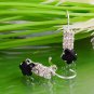 .925 Sterling Silver Unique & Delightful  Clear Topaz & Onyx