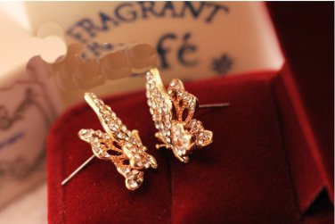 Clear Crystals Cute 9k Gold Filled Butterfly Earrings