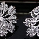 Beautiful Sterling Silver Leaf Stud CZ  Earrings - Super Sparkle