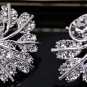 Beautiful Sterling Silver Leaf Stud CZ  Earrings - Super Sparkle