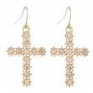 Cross 9K Gold Filled & Austrian Crystals Earrings French Hooks