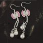 925 Sterling Silver AAA Pink Crystals Bow Earrings