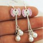925 Sterling Silver AAA Pink Crystals Bow Earrings