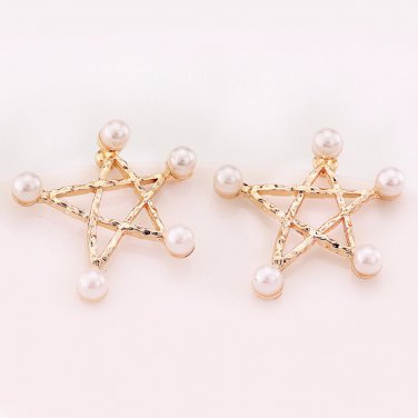 9K Yellow Gold Filled Star Pearl Stud Earrings