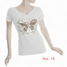 Size 1X V-neck Top stretch T-shirt short sleeve, White (71-00516/1X)