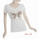 Size 2X V-neck Top stretch T-shirt short sleeve, White (71-00536/2X)