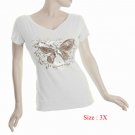 Size 3X V-neck Top stretch T-shirt short sleeve, White (71-00556/3X)
