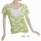 Size 2X V-neck surplice Top, short sleeve, Green (71-00236/2X)