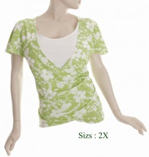 Size 2X V-neck surplice Top, short sleeve, Green (71-00236/2X)